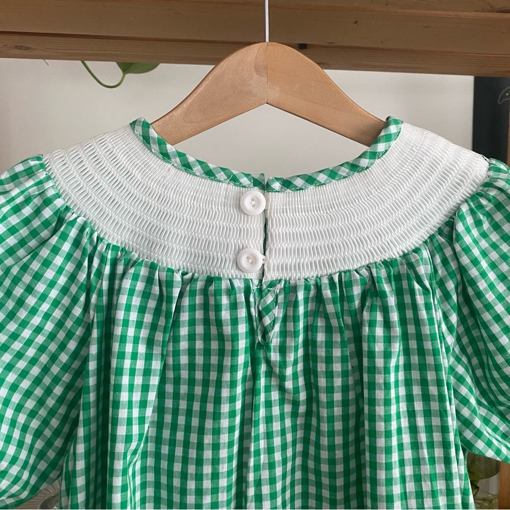 St. Patrick’s Day Shamrock Smocked Gingham Plaid Bishop Dress 4t 5t - Picture 9 of 14